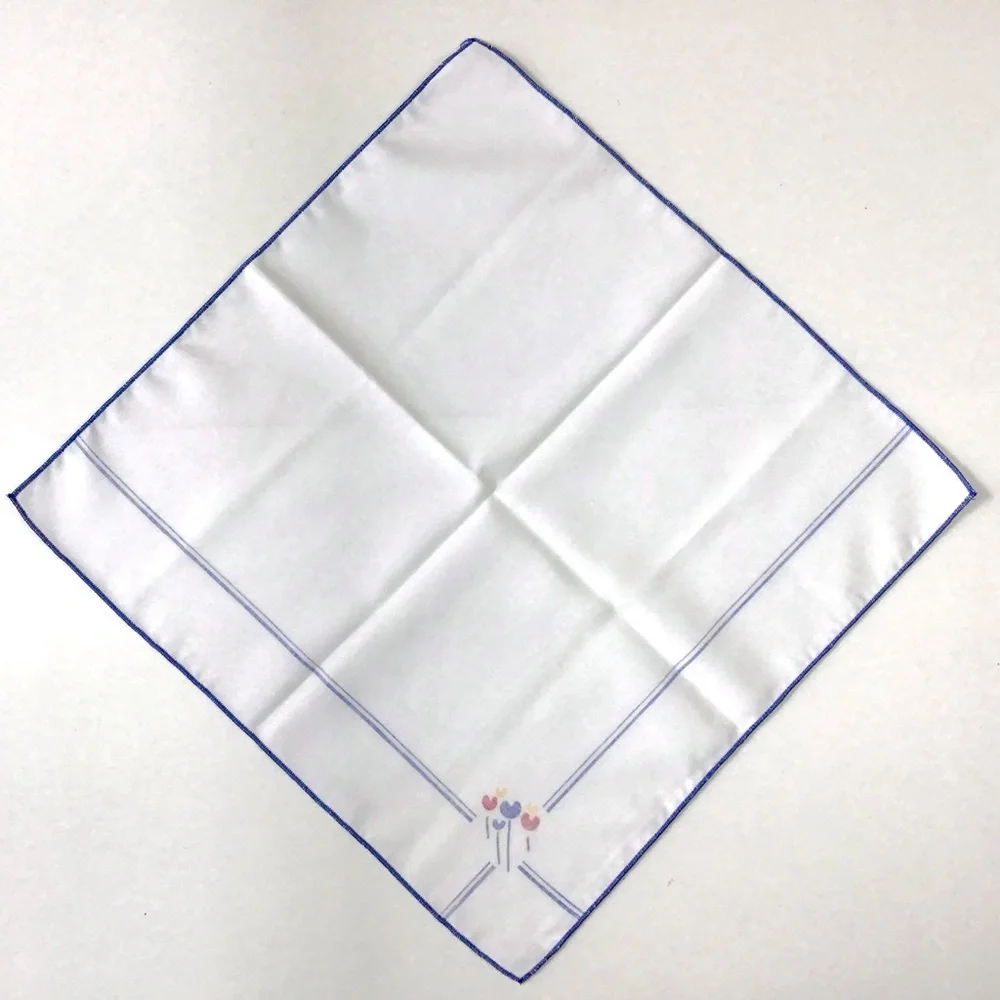 Vintage 1980s Cloth Napkins Set of 4 White Blue Edge Red Yellow Abstract Flower